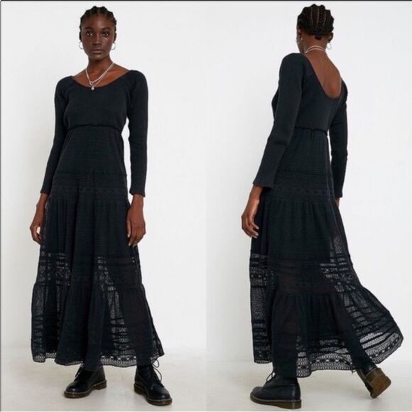 Free People Earth Angel Maxi Long-sleeve Ribbed
Dress black lace (witchy/goth) - Picture 1 of 15